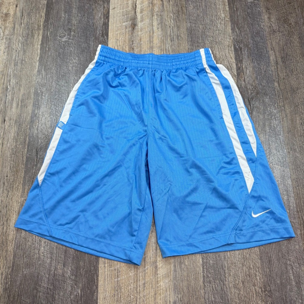 Nike Basketball Shorts Mens Medium Blue White Mesh Stripe Athletic Swoosh